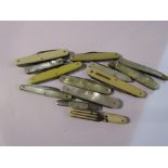A collection of thirteen early 20th Century assorted mother-of-pearl and bone fruit knives