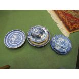 A collection of 19th Century and later blue and white table china including Spode Italian teapot