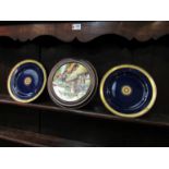 Two Minton New York plates in blue and gilt and a Royal Doulton 'The Spinner' plate (3)