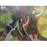 JEREMY MAYES (born 1968): Figures under a tree, oil on canvas, signed and dated 2017 lower right,