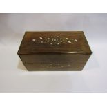A 19th Century rosewood box with brass and ivory inlay,