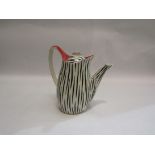 A Midwinter style craft coffee pot designed by Jessie Tait, decorated in red,