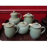 Five Denby green coffee/ tea pots