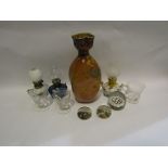 Glassware including Edwardian custard cups, decorative vase, miniature oil lamps etc.