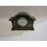 An early 20th Century blue Chinoiserie mantel clock with figures in external scenes,