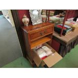 A reproduction yew wood single drawer slim bookcase,