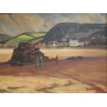 R. GARDEN DEXTER (XX) A framed oil on board, beach scene with figures.