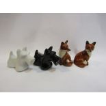 Two pairs of condiments - a pair of Scottie dogs and a Quail china pair of foxes