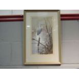 A watercolour of a stork beside river, signed Jarvis '88,