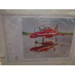 A limited edition print after Mark Zanker "Wash-Out" depicting Red Arrows Hawk on runway,