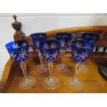 A set of six cobalt blue cut hock glasses