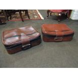Two vintage suitcases along with assorted table ware sets, barometer,