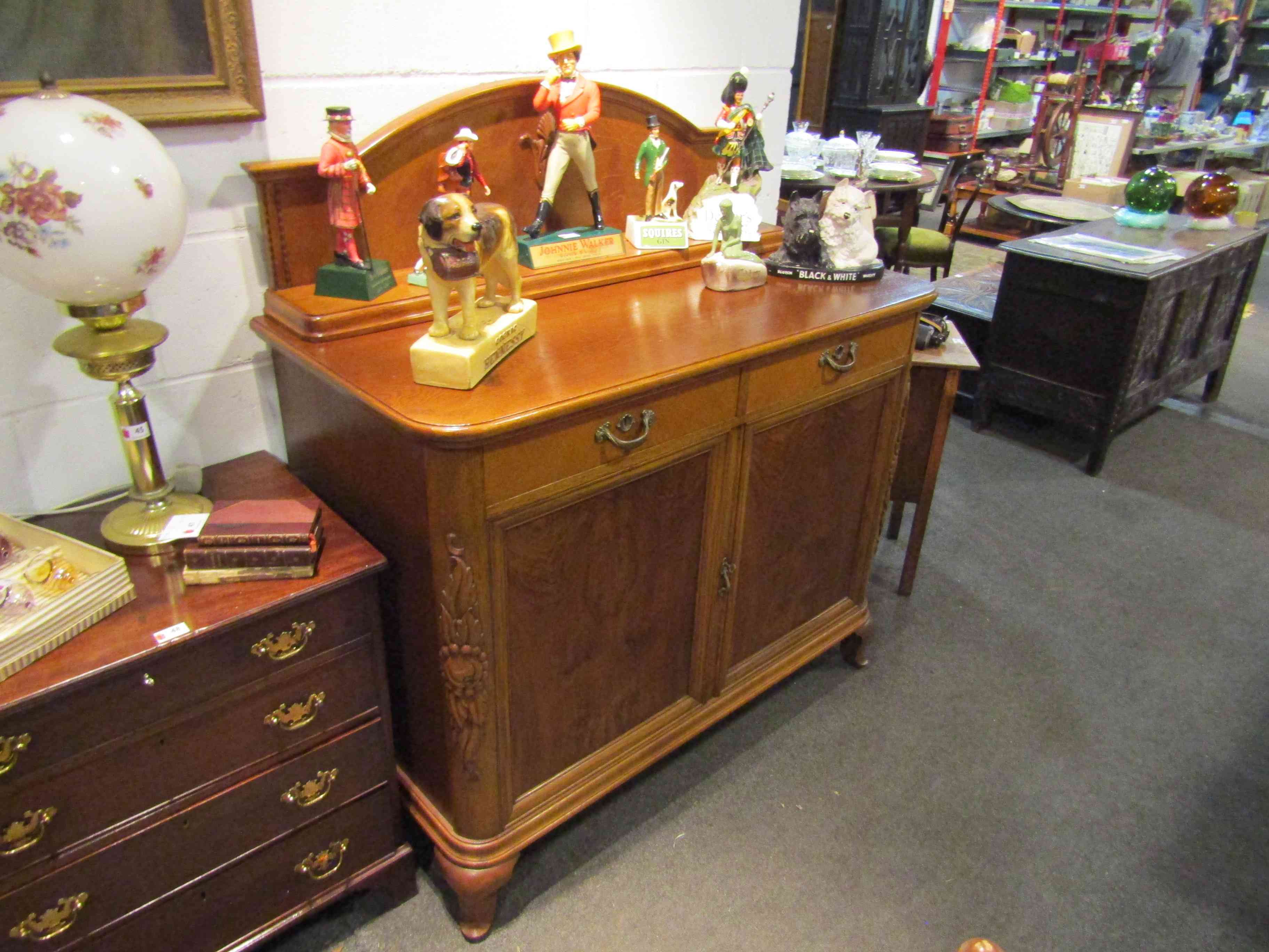 A French oak and walnut dresser base with upstand and key, - Image 2 of 2