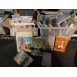 Four boxes of general interest books and novels including "Great Deserts" and "Fish and Seashells",