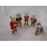 A set of five Beswick Rupert and his Friends figures - "Bill Badger", "Rupert the Bear", "Algy Pug",