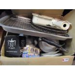 A box containing assorted household items to include dinner plates,