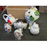 Six Villeroy & Boch "Animal Park" series pieces by Rosemary Benedikt, including cat teapot,