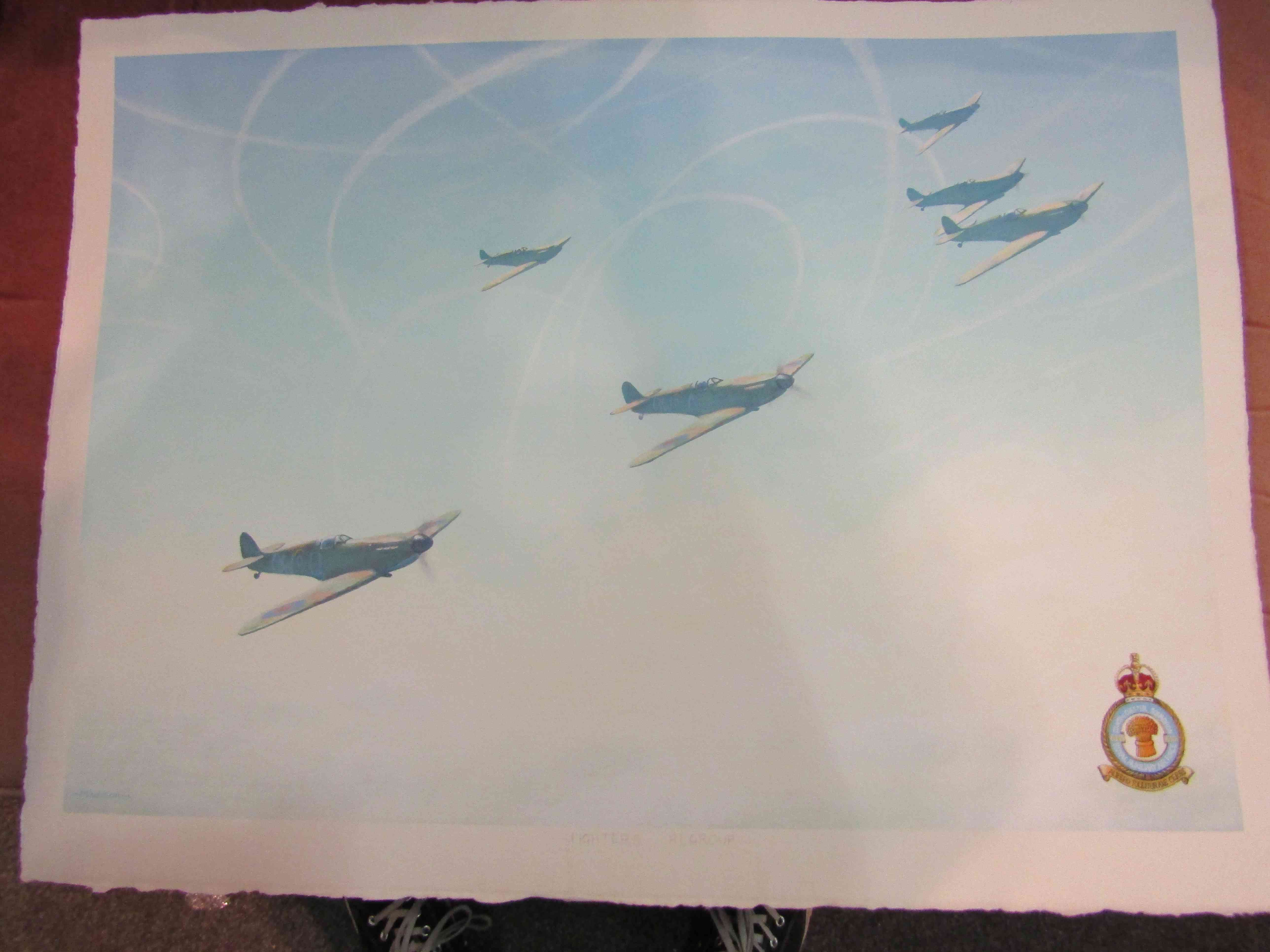 MARK WILSON (20th C): An acrylic on heavy gauge cartridge paper depicting Spitfires in formation