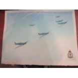 MARK WILSON (20th C): An acrylic on heavy gauge cartridge paper depicting Spitfires in formation