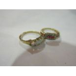 Two gold dress rings: one set with five oval opal stones,