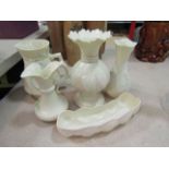 A Belleek vase and jug,
