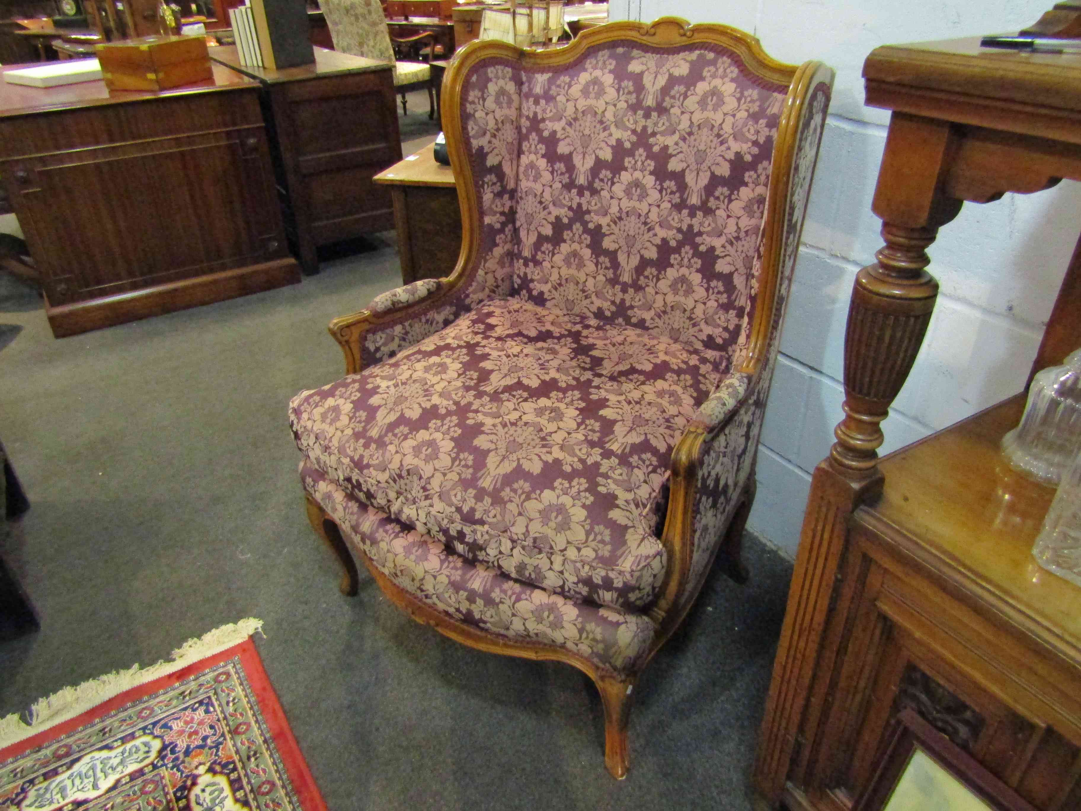 A pair of 1920's/30's French floral upholstered armchairs on cabriole legs - Image 2 of 2