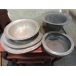 Three 18th/19th Century pewter chargers and three bowls