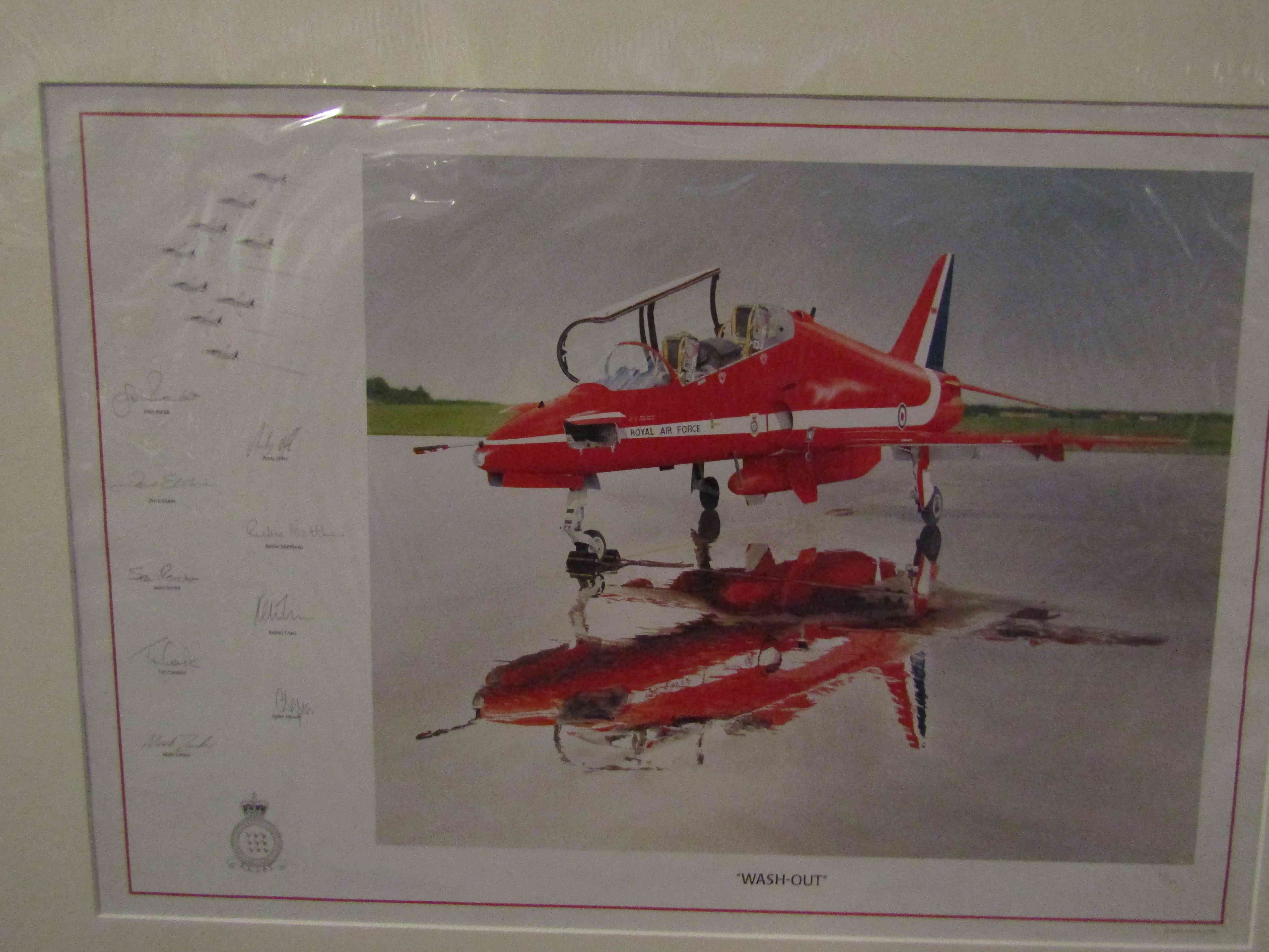 A limited edition print after Mark Zanker "Wash-Out" depicting Red Arrows Hawk on runway,