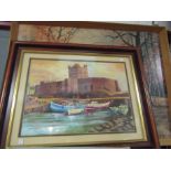 Freda Burke: pastel depicting Carrickfergus Castle,