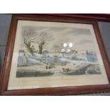 A set of four reproduction oak framed sporting prints