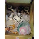 A box of 19th Century and later ceramics, mixed tea wares, Satsuma vase,