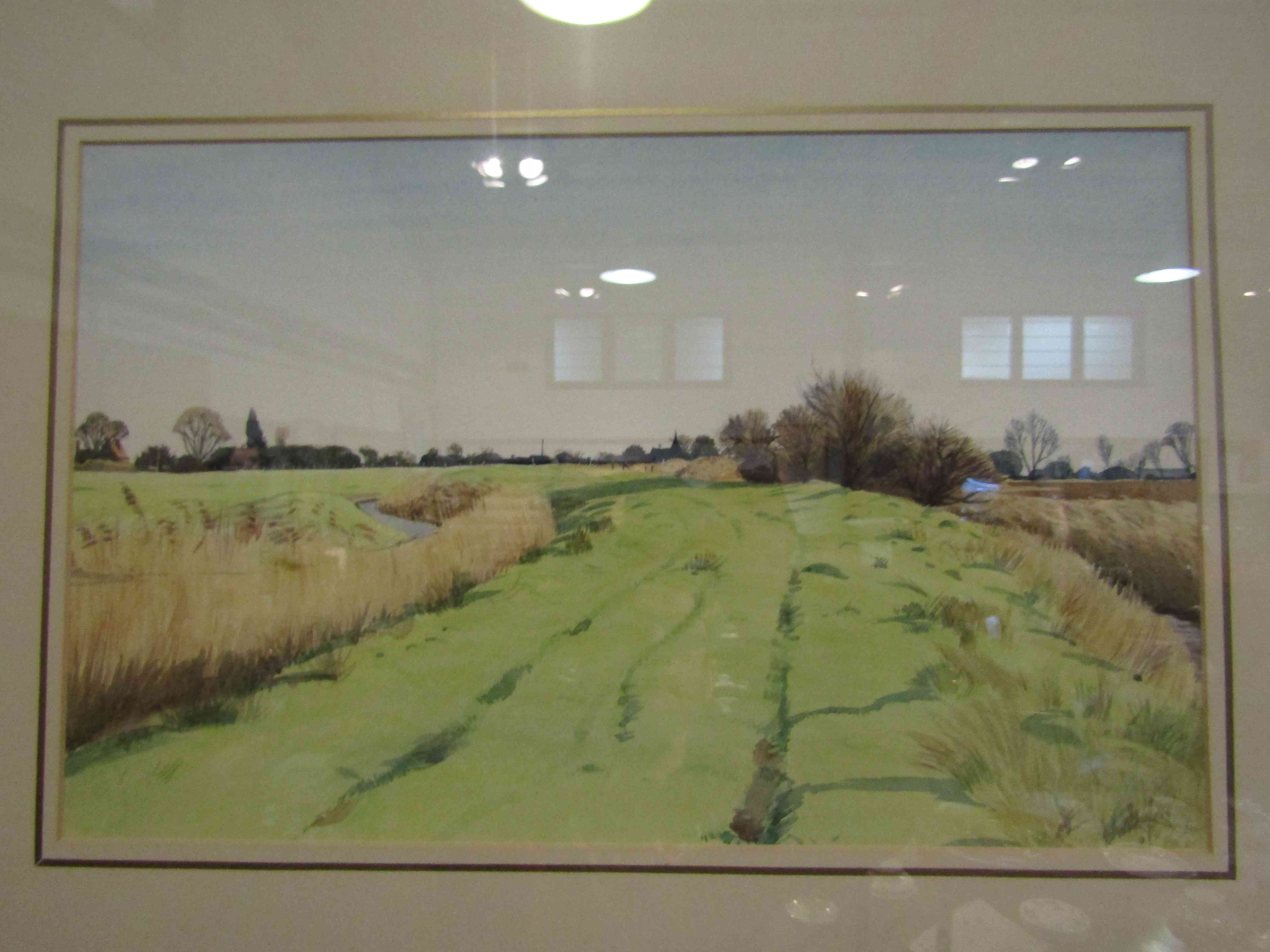 JOHN DOYLE: Watercolour entitled "On the Green Road, Romney Marsh", 29 x 46cm,