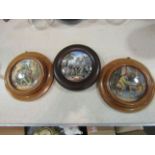 Two 19th Century Pratt ware pot lids "The Woolf & The Lamb" in wooden mounts and another (3)