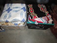 2 boxes of assorted bedcovers, etc.