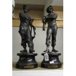 A pair of 19th century French spelter figures entitled 'Le Forgeron' and 'Le Mineur'.