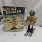 A boxed tin plate robot 'South Pole Explorer B-17' with key and working.