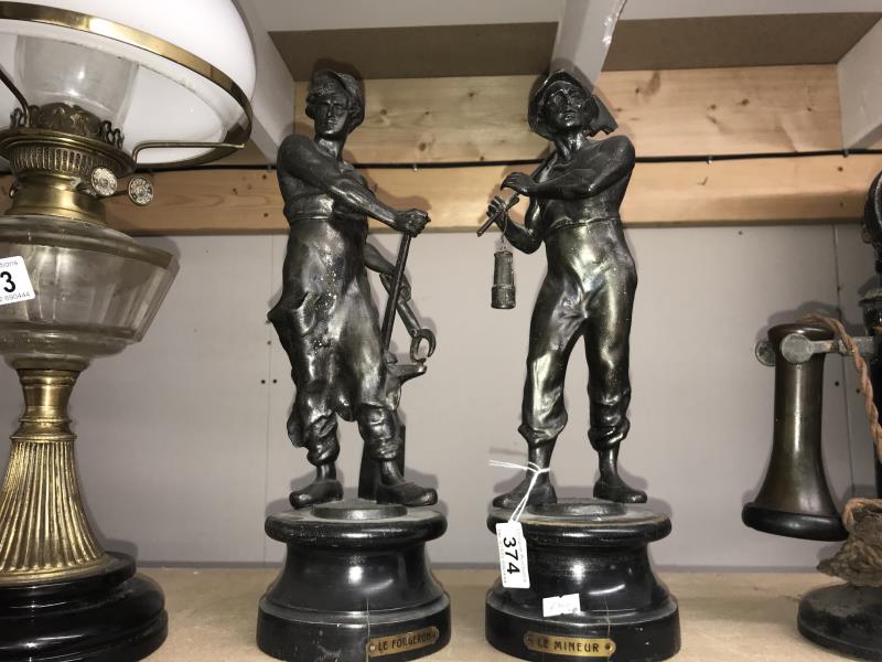 A pair of 19th century French spelter figures entitled 'Le Forgeron' and 'Le Mineur'. - Image 2 of 3