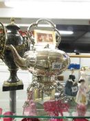 A good quality silver plate spirit kettle on stand, complete.