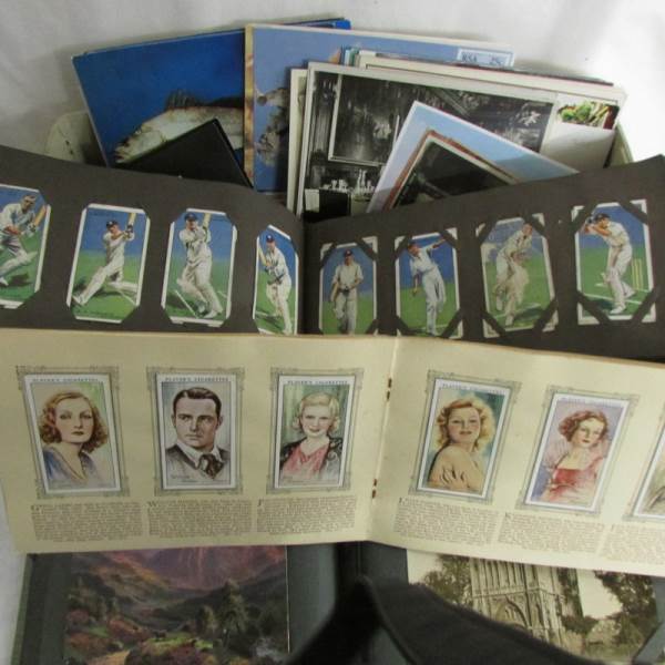 An album of vintage postcards and a box of late 20th century postcards, cigarette cards etc. - Image 3 of 5