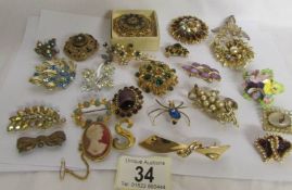 Approximately 24 various vintage brooches.