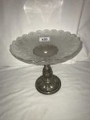 A Victorian glass bowl on silver plated stand.