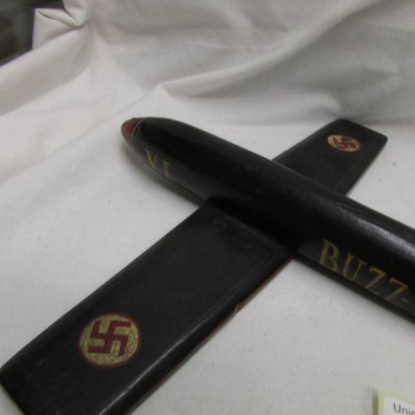 A Second World War scratch-built painted wooden model of a V1 buzz-bomb. - Image 3 of 3