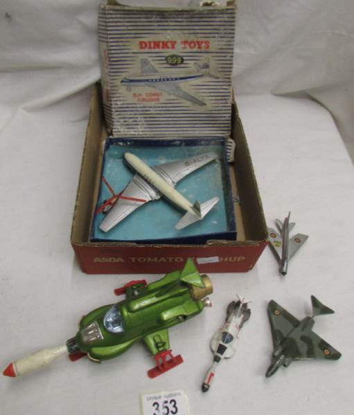 A boxed Dinky 999 Comet airliner and other aircraft.