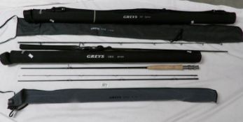 A new Grey's 2 piece fly rod in case and a new Grey's 3 piece fly rod in case.