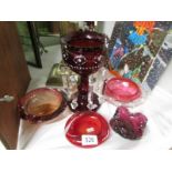 A mixed lot of red glass including ruby glass lustre.