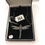 A superb quality dragonfly pendant set sapphires, rubies, aquamarine etc., on an 18ct gold chain.