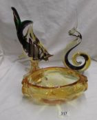 A studio glass fish, bowl and centrepiece.