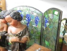 A 3 panel stained and leaded glass screen, a/f.