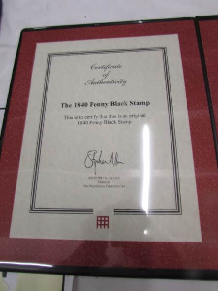 An 1840 Penny Black stamp with certificate of authenticity. - Image 3 of 3
