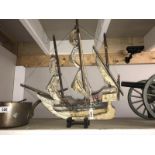 A hand-built model of a galleon / sailing ship.